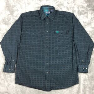Panhandle Snap Shirt Mens Medium Geometric Black Long Sleeve